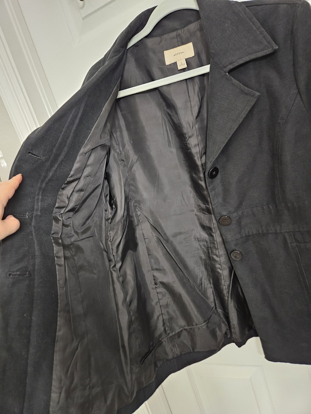 Merona Black Single-Breasted Trench Coat - Size Large Woman's - Picture 12 of 16